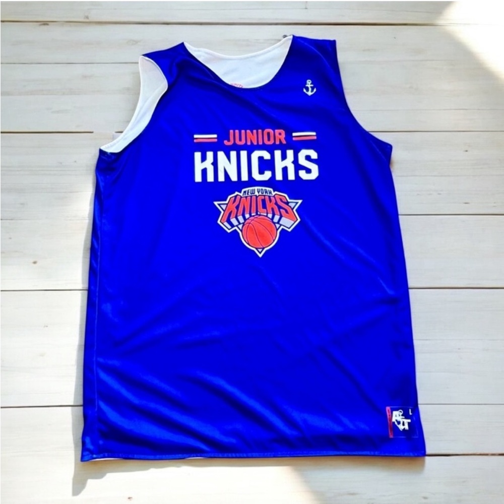 ANCHOR TOUGH Reversible Junior New York Knicks Blue White Basketball Jersey L